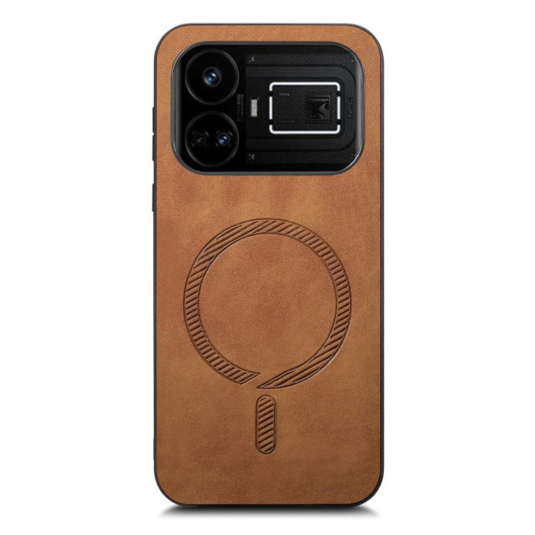 For Realme GT5 5G Retro MagSafe Magnetic PU Back Cover Phone Case