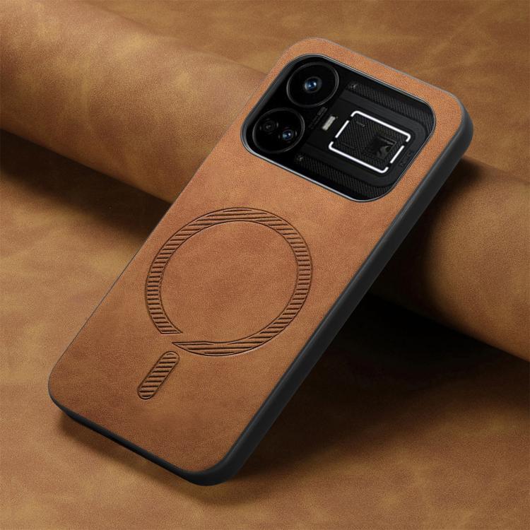 For Realme GT5 5G Retro MagSafe Magnetic PU Back Cover Phone Case
