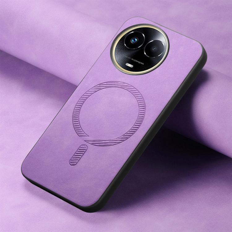 For Realme 11 5G Retro MagSafe Magnetic PU Back Cover Phone Case