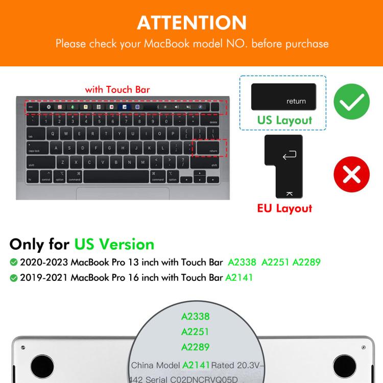 For MacBook Pro 13.3  - A2289/A2338 / Pro 16  - A2141 ENKAY US Version Keyboard Cover Soft Silicone Protective Film