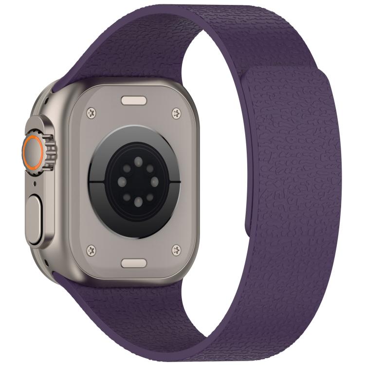 For Apple Watch 46mm / 49mm / 45mm / 44mm Litchi Texture Magnetic Silicone Watch Band
