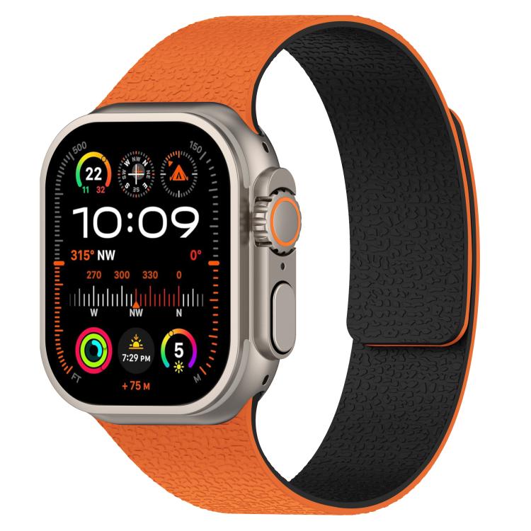 For Apple Watch 46mm / 49mm / 45mm / 44mm Litchi Texture Magnetic Silicone Watch Band