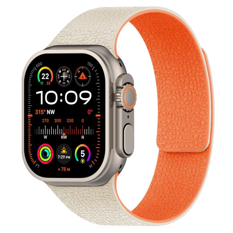 For Apple Watch 46mm / 49mm / 45mm / 44mm Litchi Texture Magnetic Silicone Watch Band
