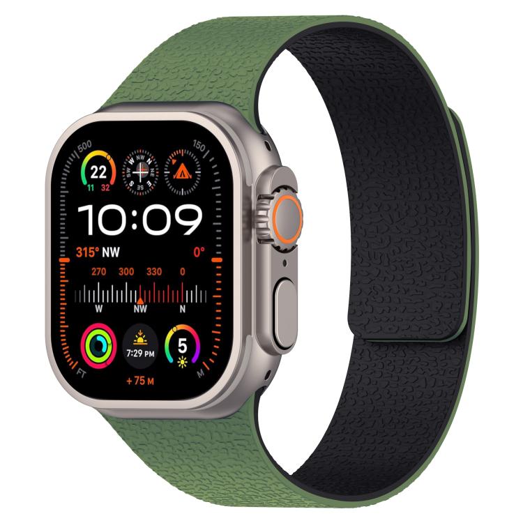 For Apple Watch 46mm / 49mm / 45mm / 44mm Litchi Texture Magnetic Silicone Watch Band