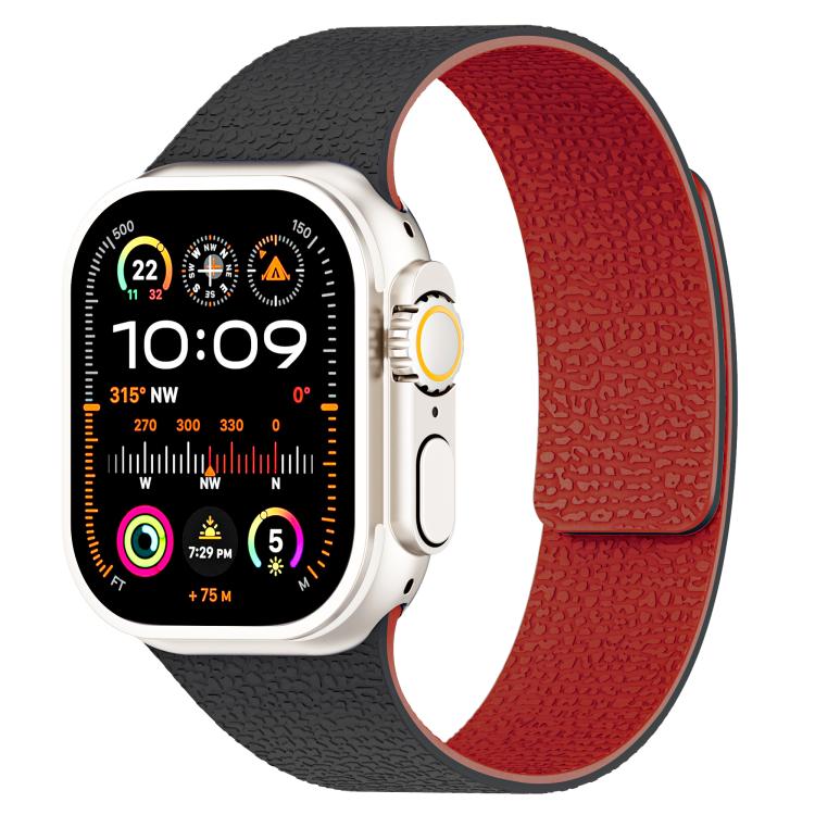 For Apple Watch 46mm / 49mm / 45mm / 44mm Litchi Texture Magnetic Silicone Watch Band