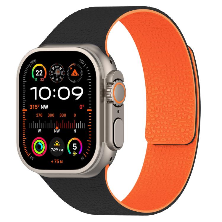 For Apple Watch 46mm / 49mm / 45mm / 44mm Litchi Texture Magnetic Silicone Watch Band