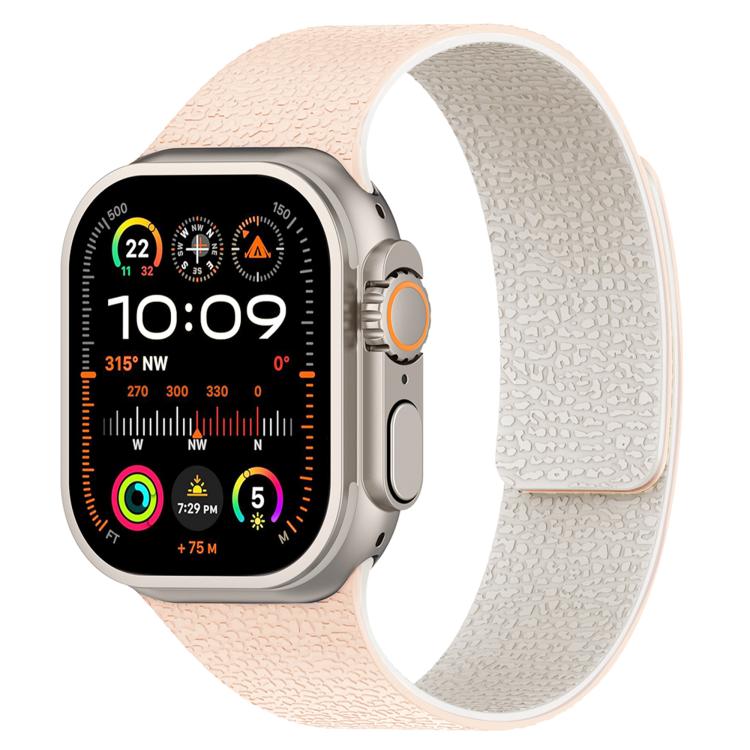 For Apple Watch 46mm / 49mm / 45mm / 44mm Litchi Texture Magnetic Silicone Watch Band