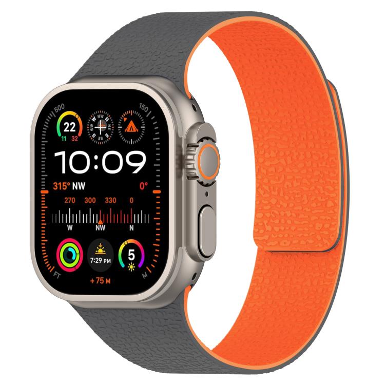 For Apple Watch 46mm / 49mm / 45mm / 44mm Litchi Texture Magnetic Silicone Watch Band