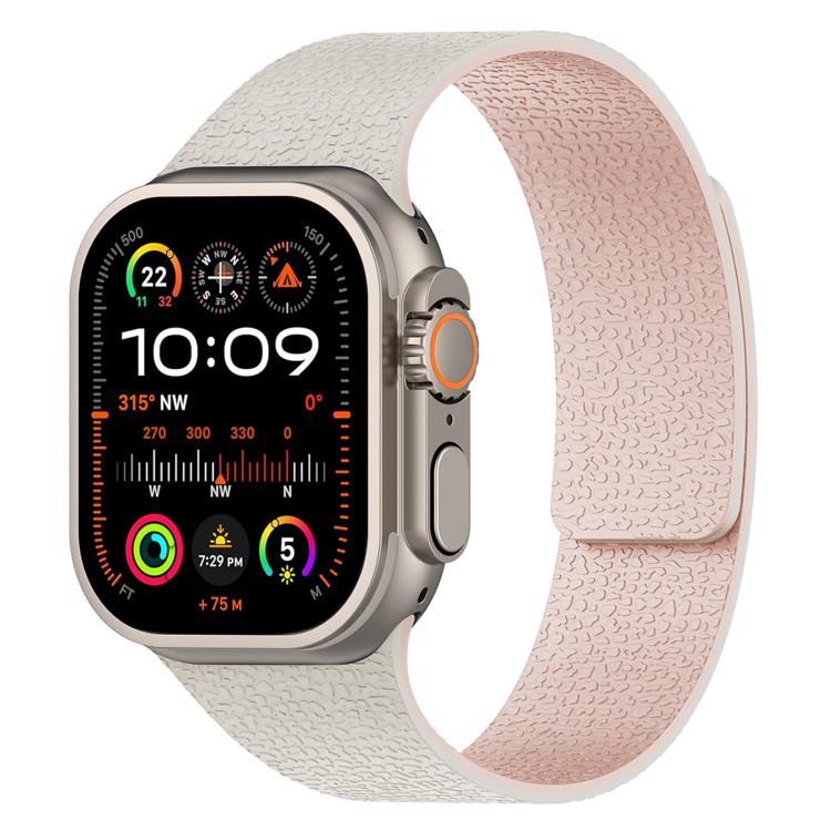 For Apple Watch 46mm / 49mm / 45mm / 44mm Litchi Texture Magnetic Silicone Watch Band