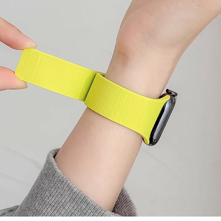 For Apple Watch 46mm / 49mm / 45mm / 44mm Litchi Texture Magnetic Silicone Watch Band