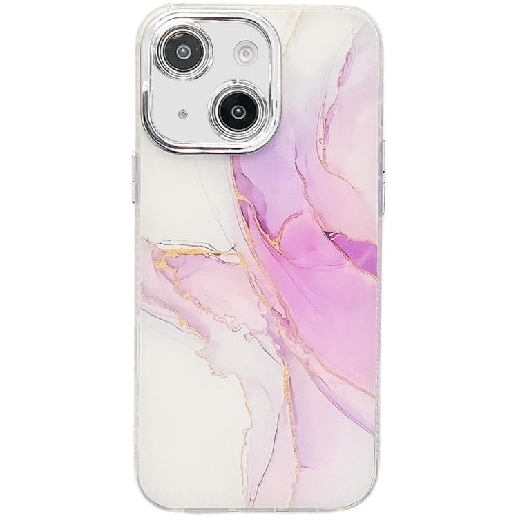 For iPhone 14 Electroplated Marble Texture Phone Case