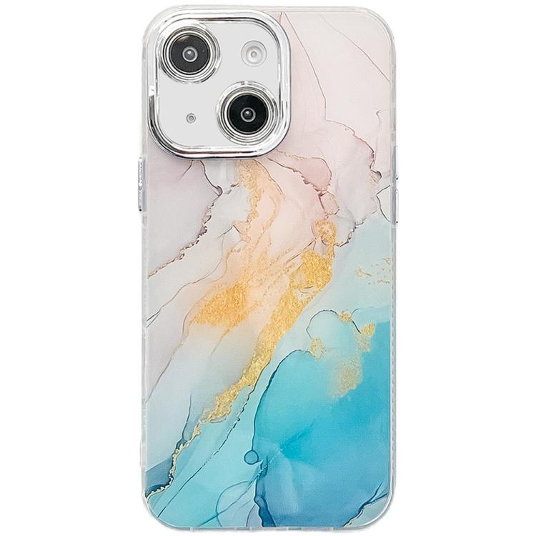 For iPhone 14 Electroplated Marble Texture Phone Case