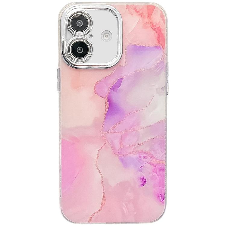 For iPhone 16 Plus Electroplated Marble Texture Phone Case