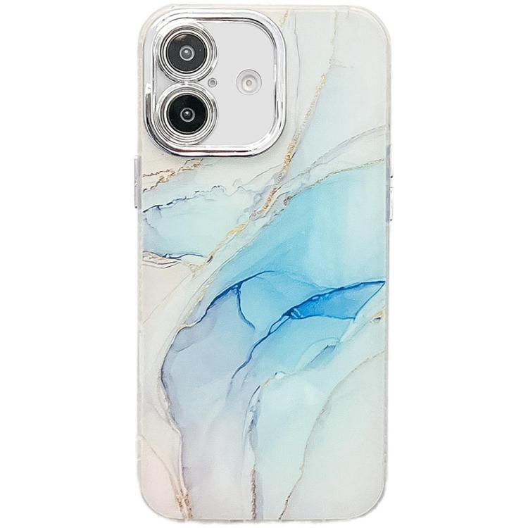 For iPhone 16 Plus Electroplated Marble Texture Phone Case