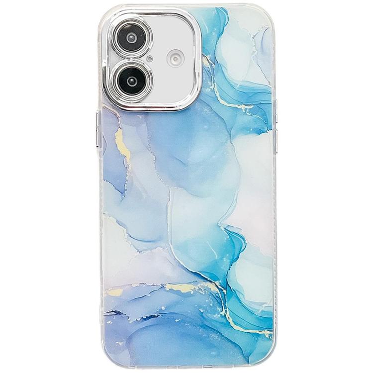 For iPhone 16 Plus Electroplated Marble Texture Phone Case