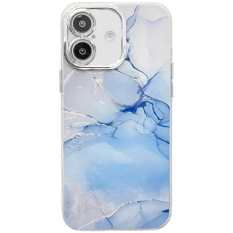 For iPhone 16 Plus Electroplated Marble Texture Phone Case