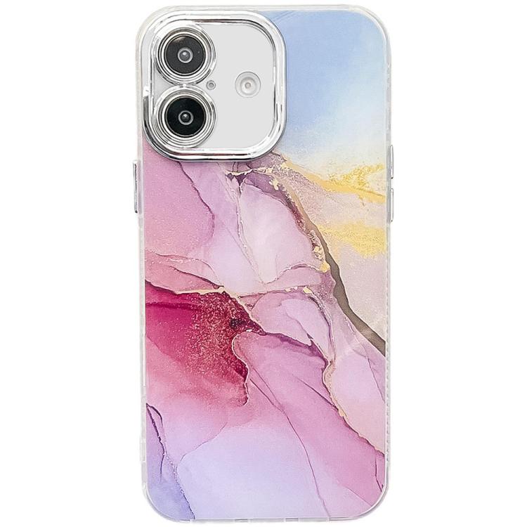 For iPhone 16 Plus Electroplated Marble Texture Phone Case