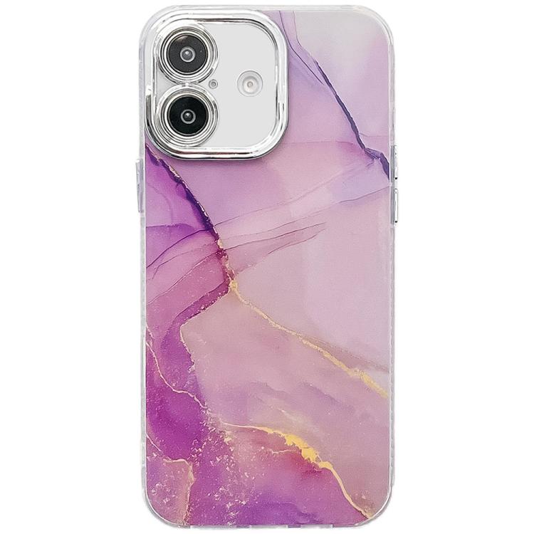 For iPhone 16 Plus Electroplated Marble Texture Phone Case