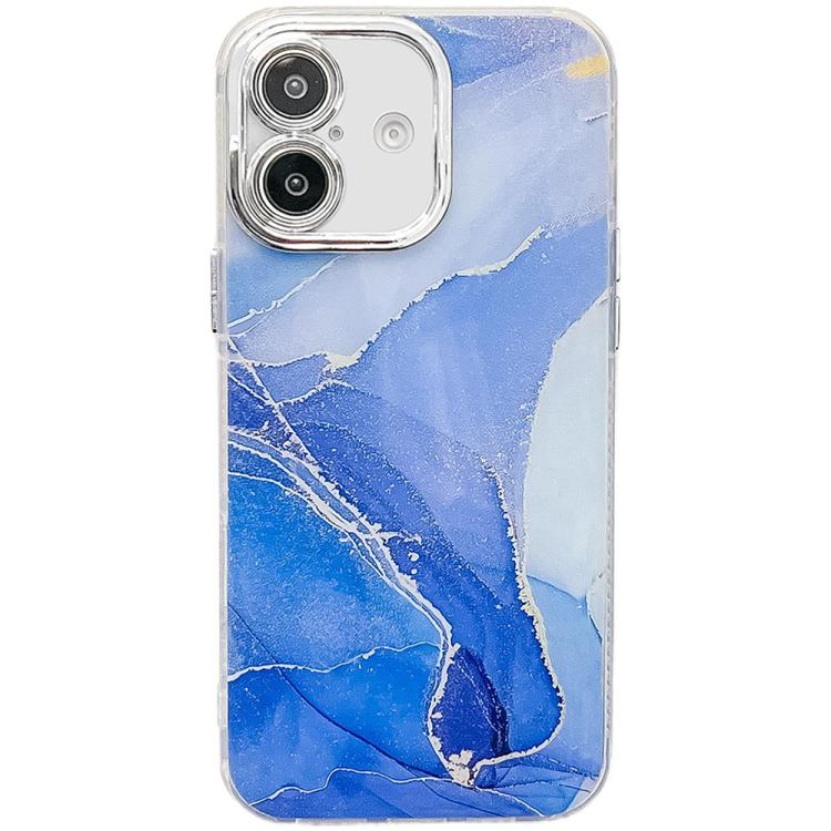 For iPhone 16 Plus Electroplated Marble Texture Phone Case