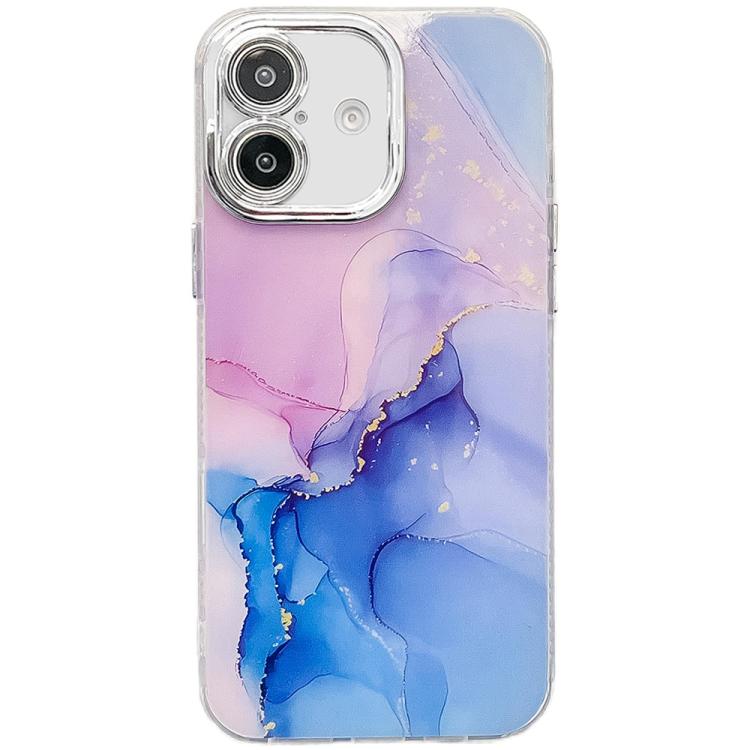 For iPhone 16 Plus Electroplated Marble Texture Phone Case
