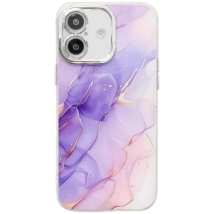 For iPhone 16 Electroplated Marble Texture Phone Case