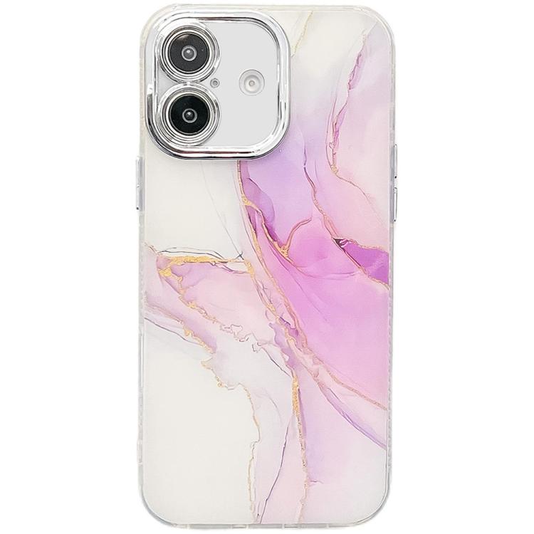 For iPhone 16 Electroplated Marble Texture Phone Case