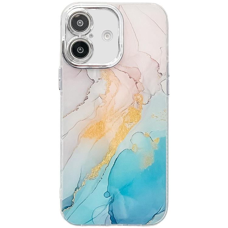 For iPhone 16 Electroplated Marble Texture Phone Case