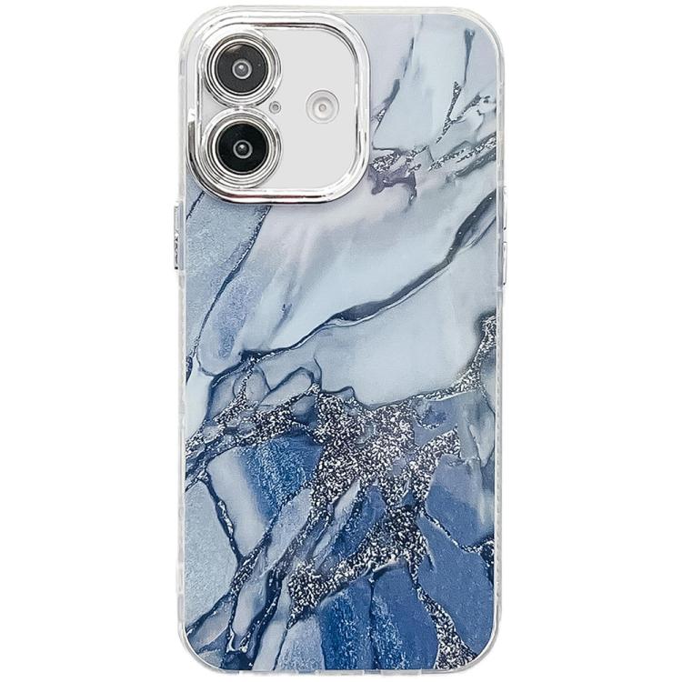 For iPhone 16 Electroplated Marble Texture Phone Case