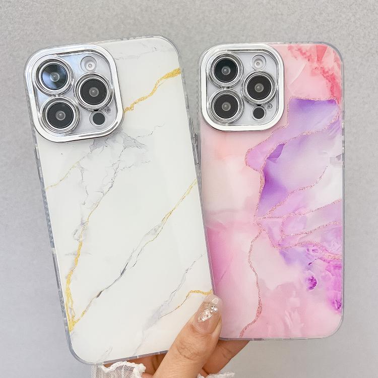 For iPhone 15 Electroplated Marble Texture Phone Case