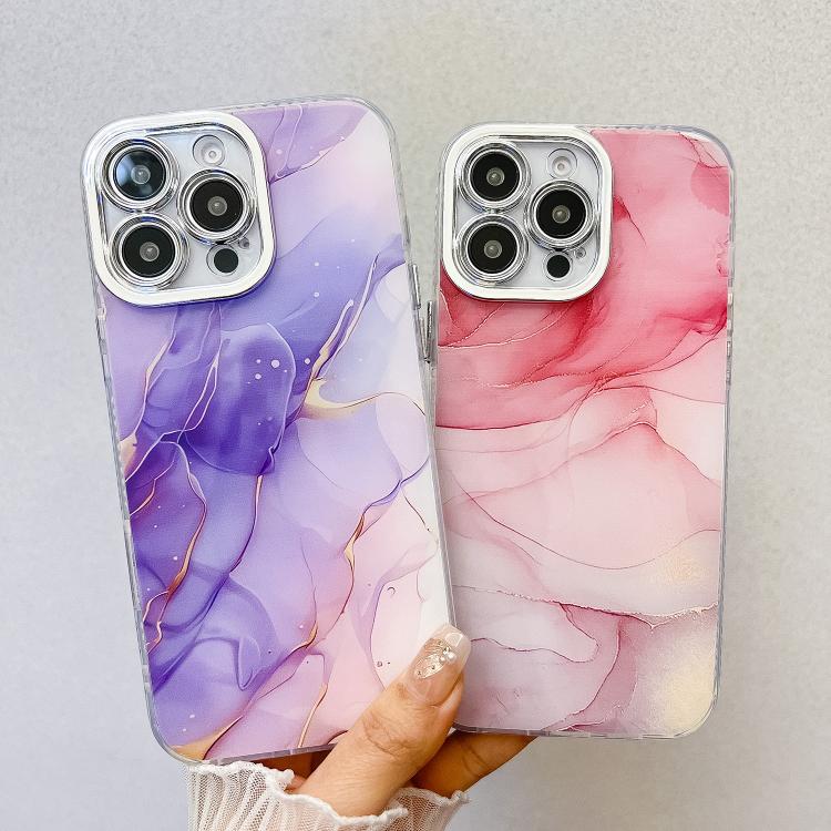 For iPhone 14 Electroplated Marble Texture Phone Case