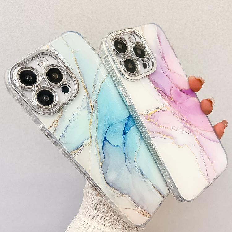 For iPhone 15 Electroplated Marble Texture Phone Case