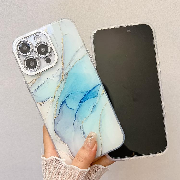 For iPhone 16 Plus Electroplated Marble Texture Phone Case
