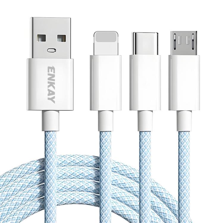 ENKAY CB173 3-in-1 Candy Color 60W USB to 8 Pin / Type-C / Micro USB Charging Data Cable, Length:1.5m