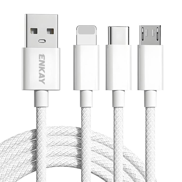 ENKAY CB173 3-in-1 Candy Color 60W USB to 8 Pin / Type-C / Micro USB Charging Data Cable, Length:2m