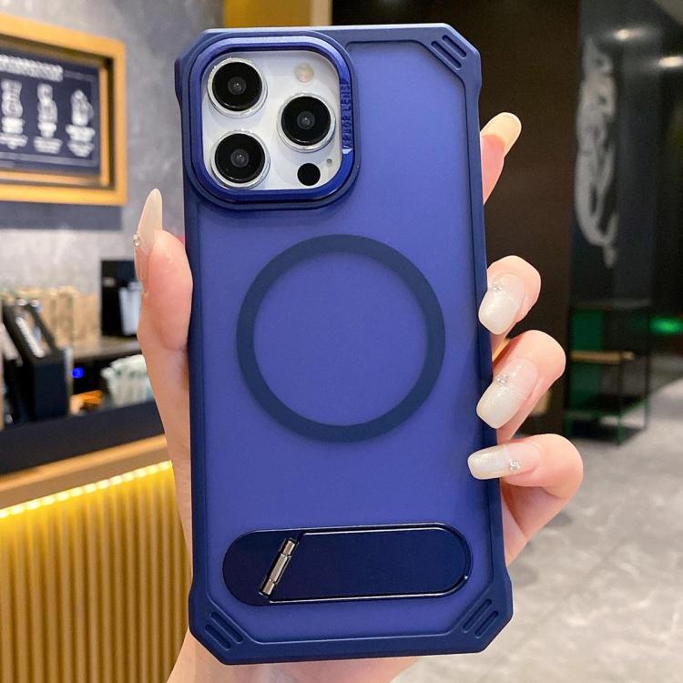 For iPhone 13 Pro Max Skin Feel Frameless MagSafe PC Phone Case with Fold Holder