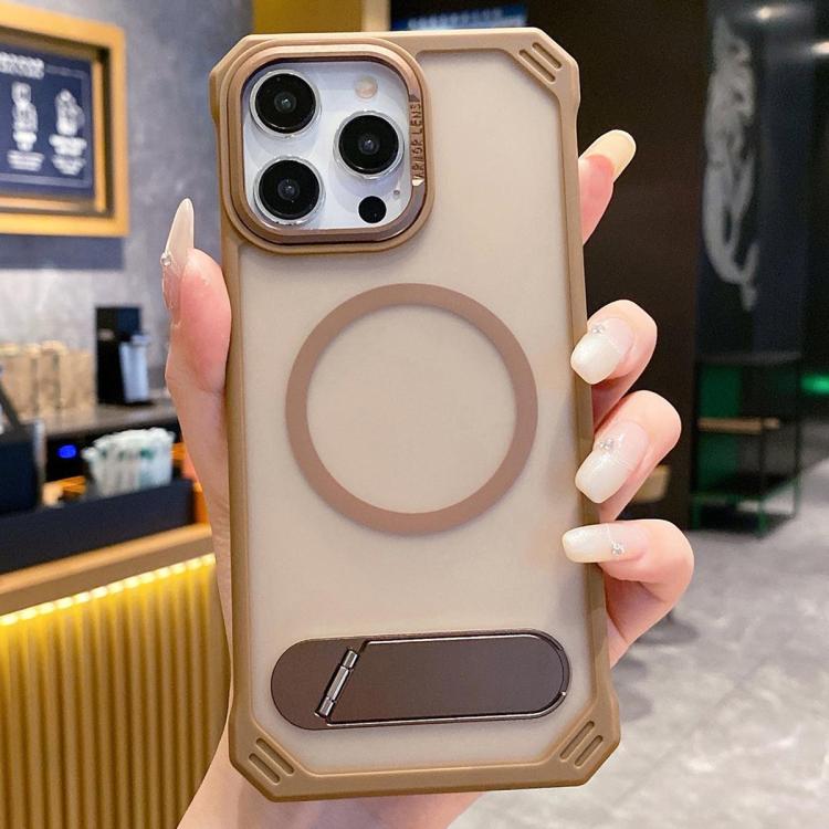 For iPhone 14 Pro Skin Feel Frameless MagSafe PC Phone Case with Fold Holder