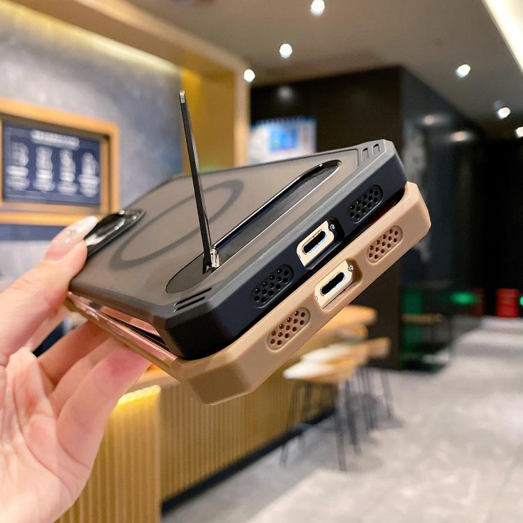 For iPhone 14 Pro Skin Feel Frameless MagSafe PC Phone Case with Fold Holder