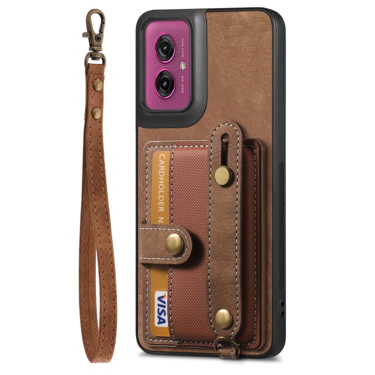 For Motorola Moto G55 Retro Cross Wristband Wallet Leather Back Phone Case