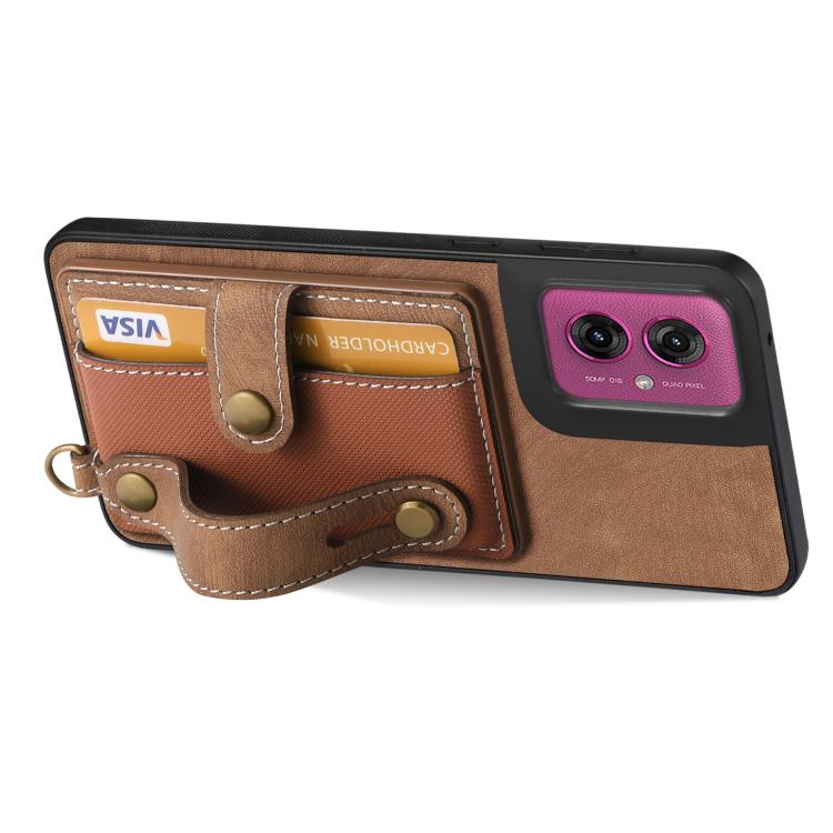 For Motorola Moto G55 Retro Cross Wristband Wallet Leather Back Phone Case