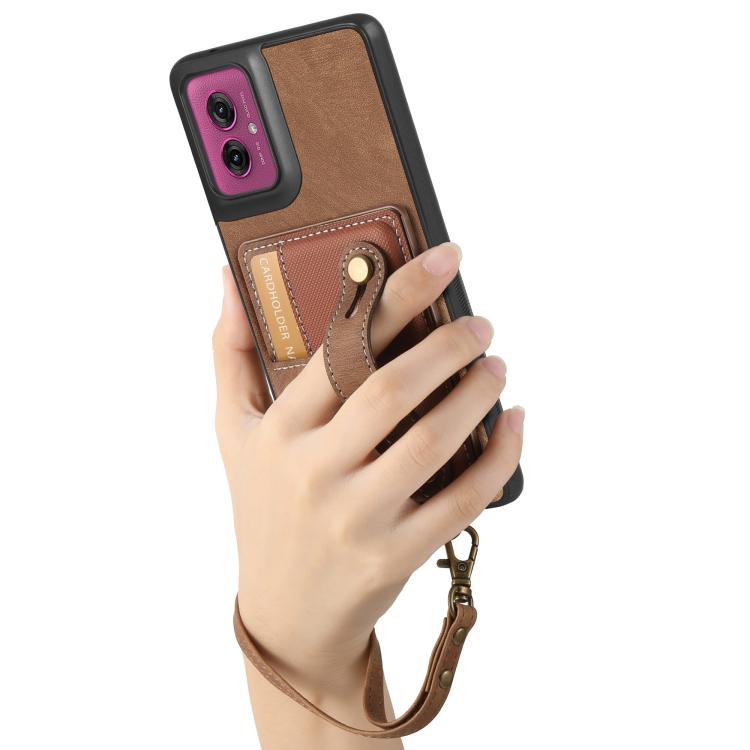 For Motorola Moto G55 Retro Cross Wristband Wallet Leather Back Phone Case