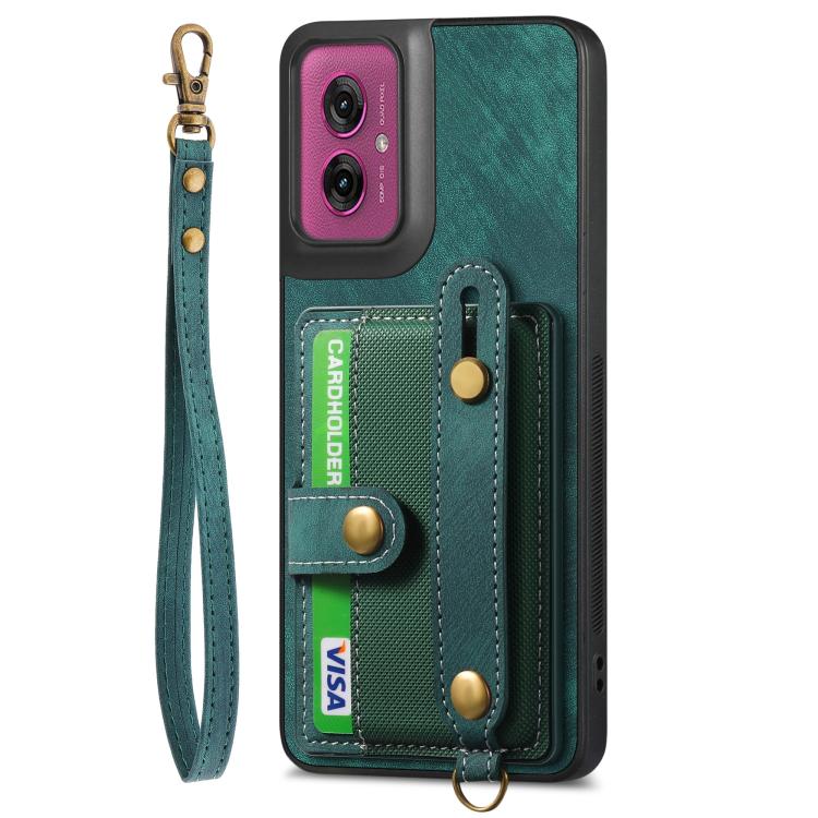 For Motorola Moto G55 Retro Cross Wristband Wallet Leather Back Phone Case