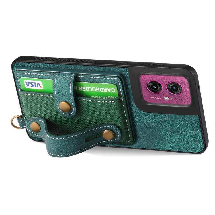 For Motorola Moto G55 Retro Cross Wristband Wallet Leather Back Phone Case
