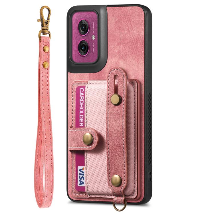 For Motorola Moto G55 Retro Cross Wristband Wallet Leather Back Phone Case