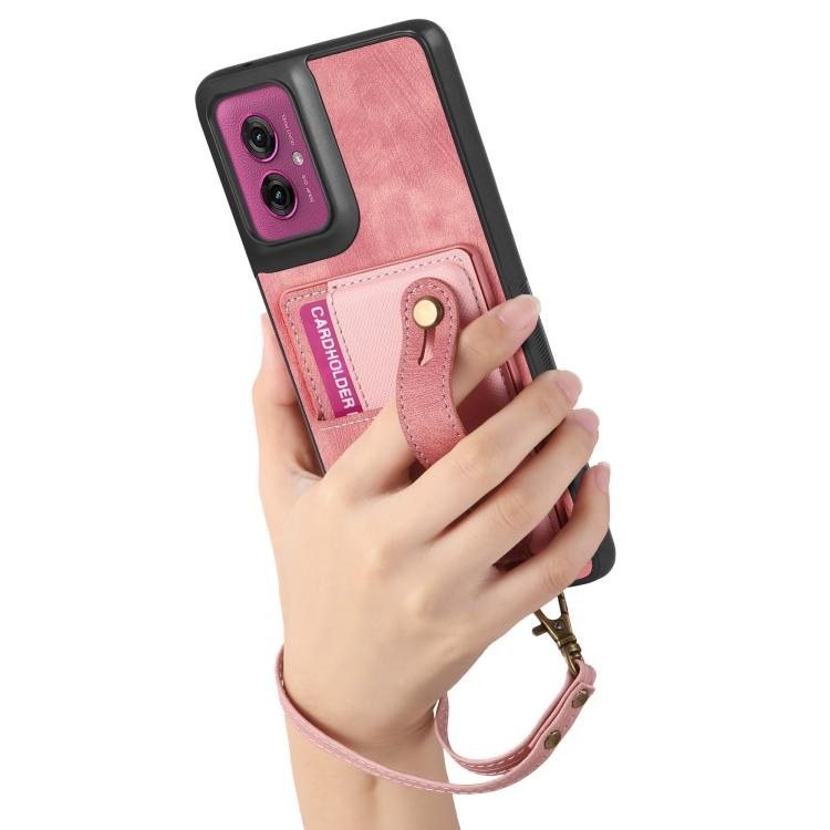 For Motorola Moto G55 Retro Cross Wristband Wallet Leather Back Phone Case