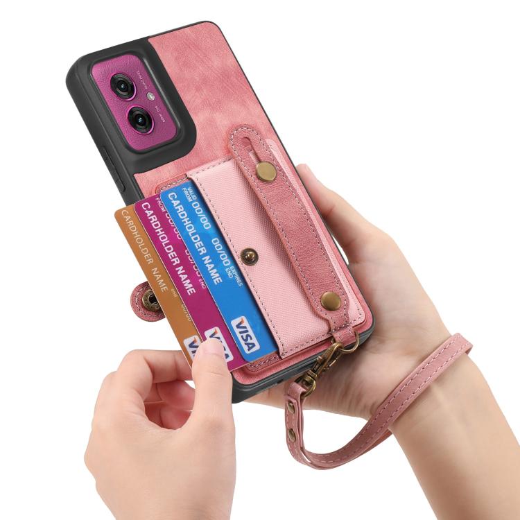For Motorola Moto G55 Retro Cross Wristband Wallet Leather Back Phone Case
