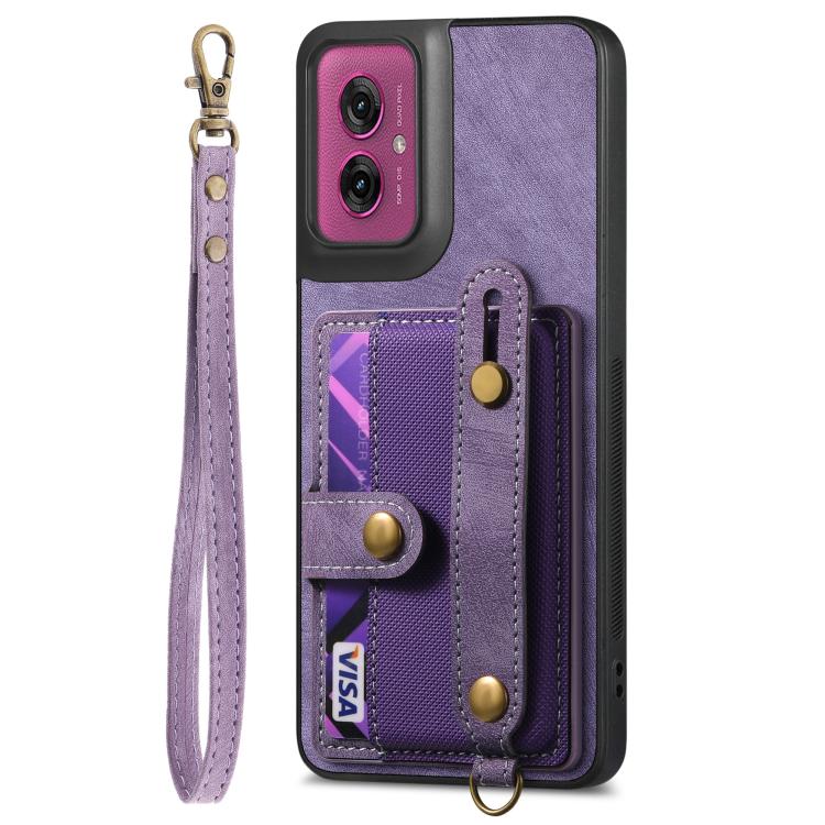 For Motorola Moto G55 Retro Cross Wristband Wallet Leather Back Phone Case
