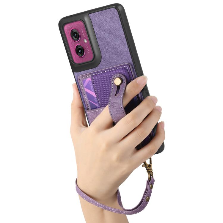 For Motorola Moto G55 Retro Cross Wristband Wallet Leather Back Phone Case