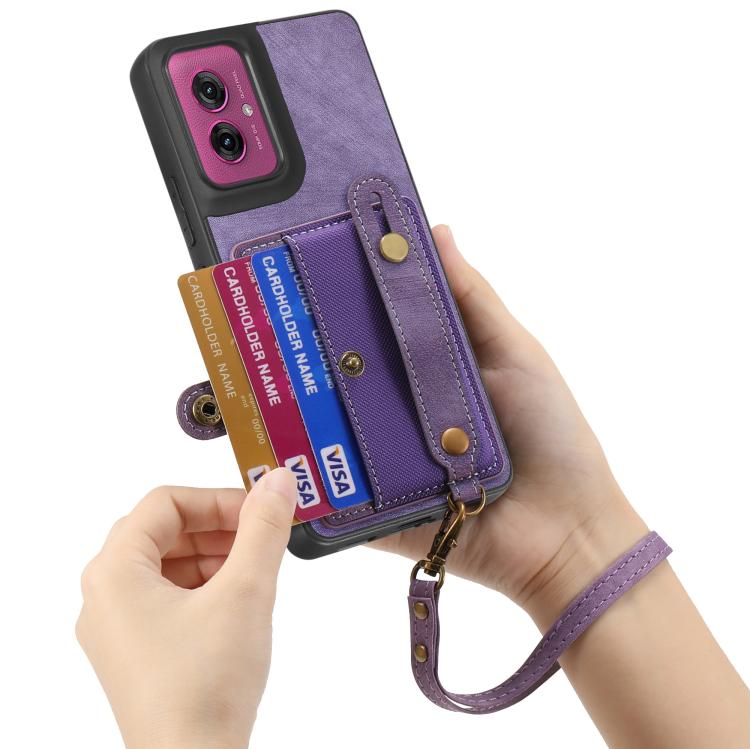 For Motorola Moto G55 Retro Cross Wristband Wallet Leather Back Phone Case