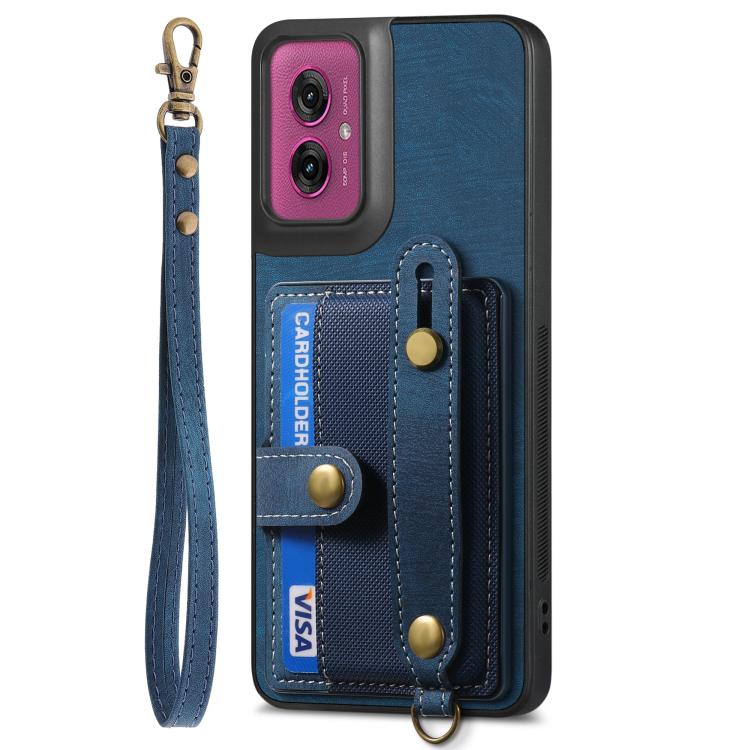 For Motorola Moto G55 Retro Cross Wristband Wallet Leather Back Phone Case
