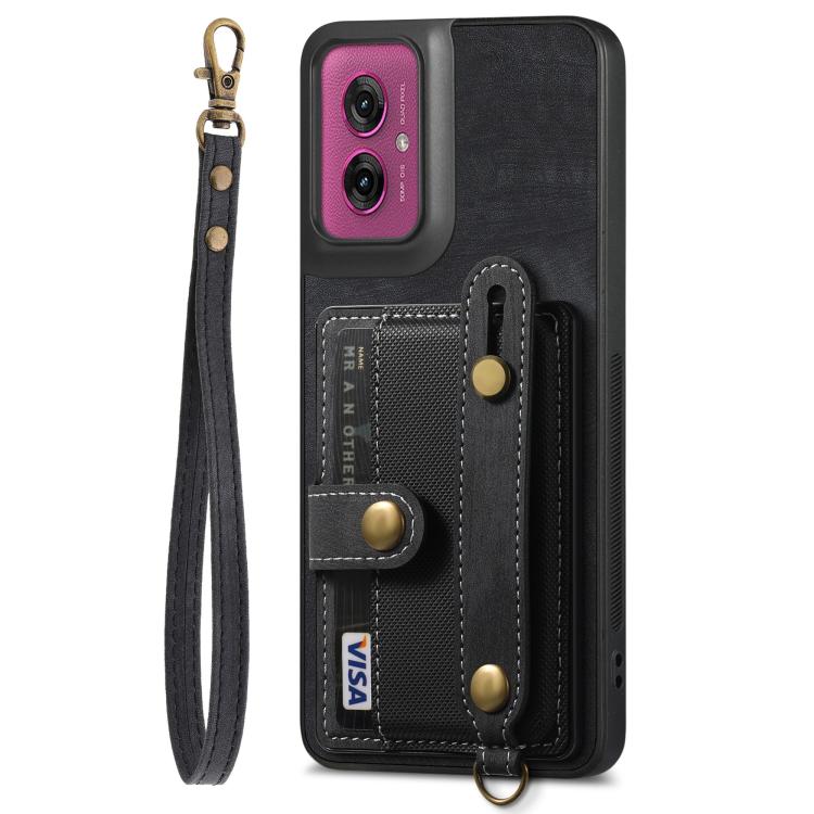 For Motorola Moto G55 Retro Cross Wristband Wallet Leather Back Phone Case